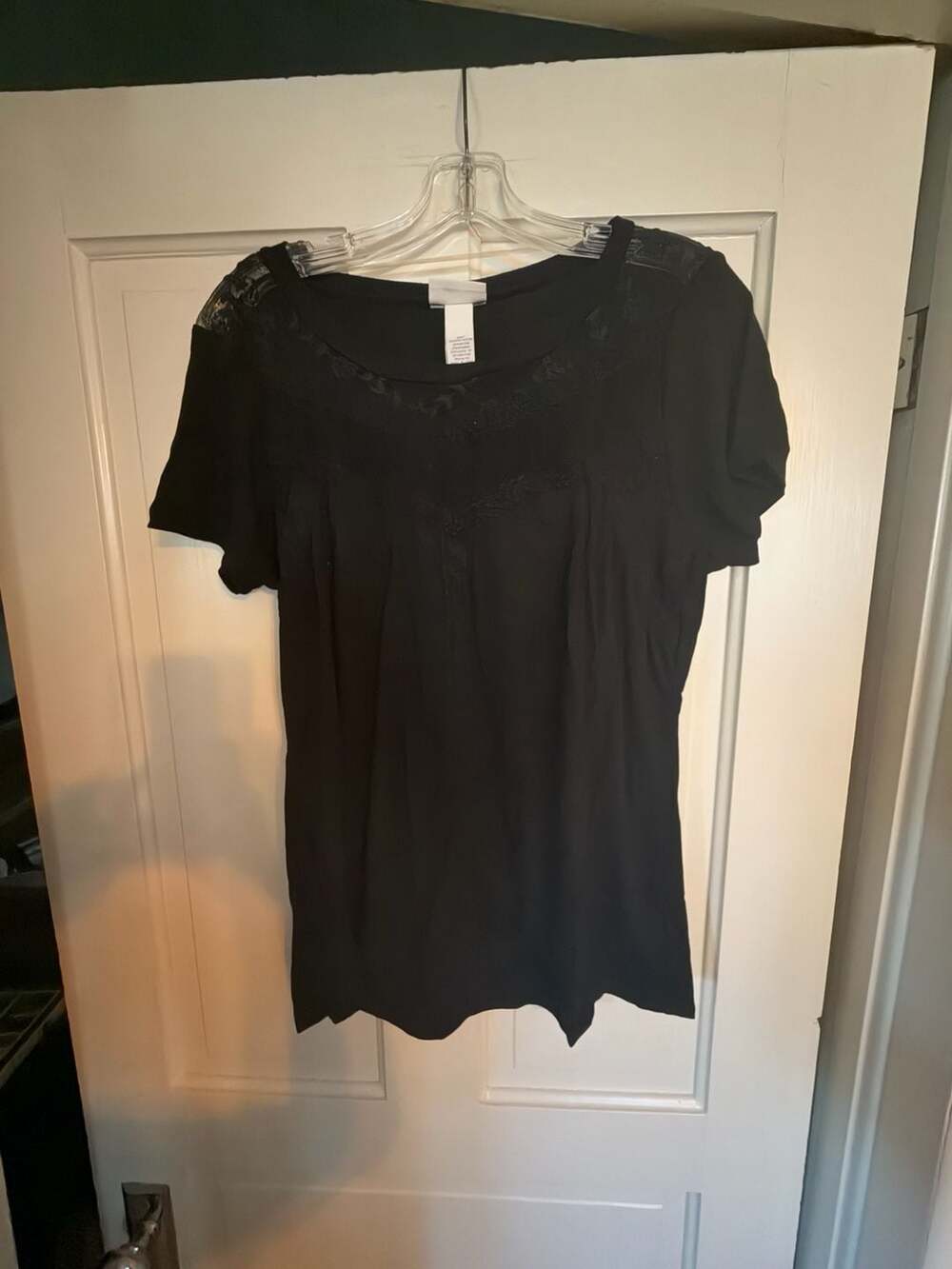 Tru Self Women's Black Short Sleeve T-Shirt with Lace Detail Yoke